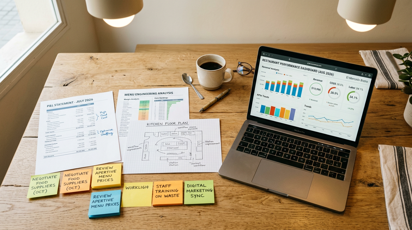 Diagnóstico de consultoría gastronómica con análisis financiero y operativo