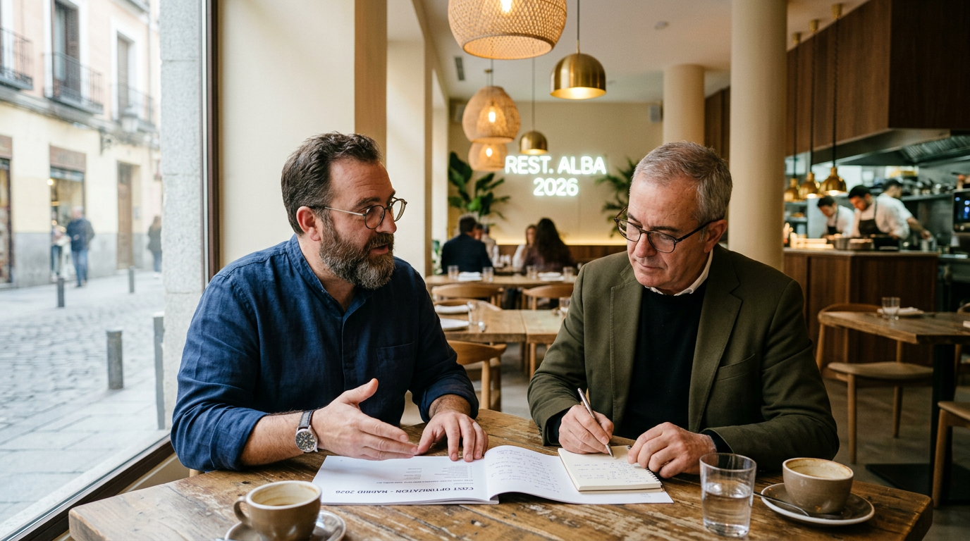 Consultor y propietario revisando optimización de costes