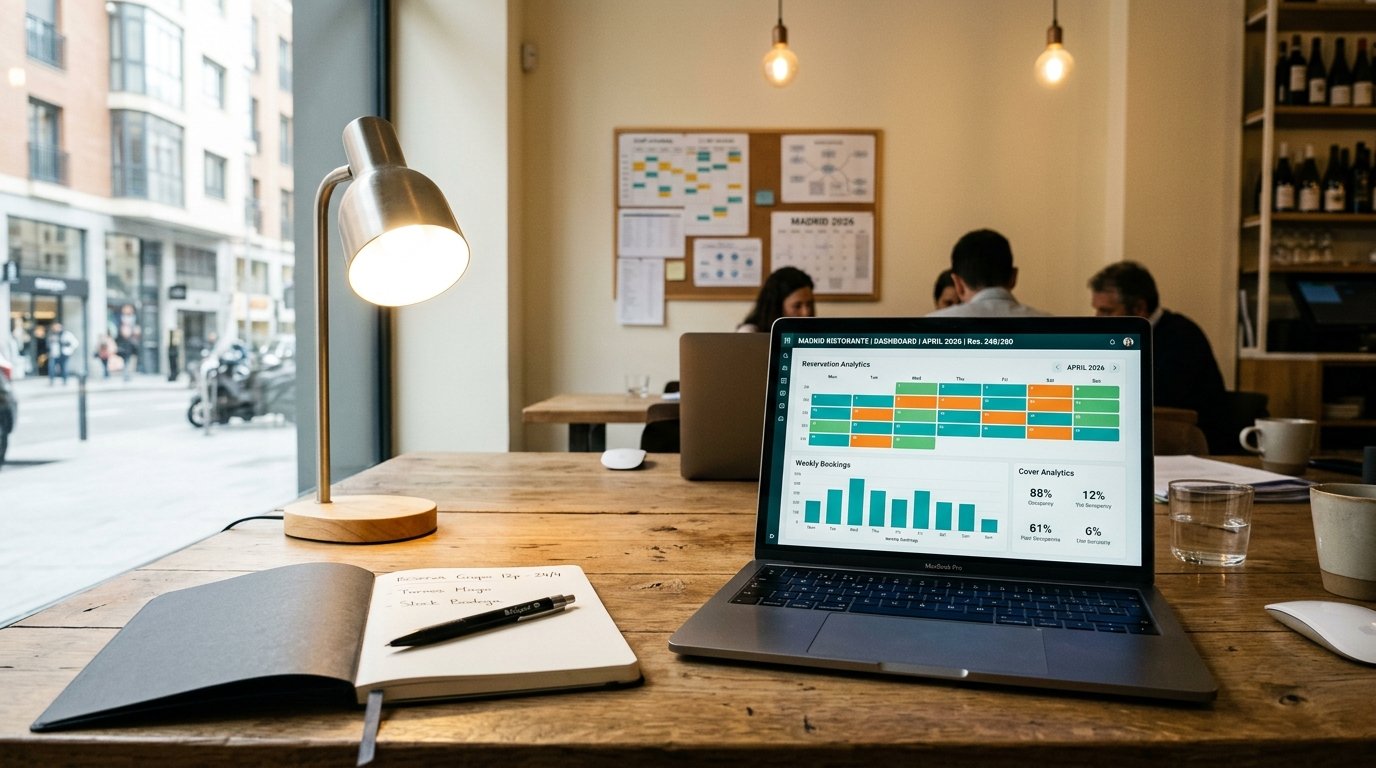 Dashboard de analiticas de reservas y ocupacion de restaurante en pantalla de portatil