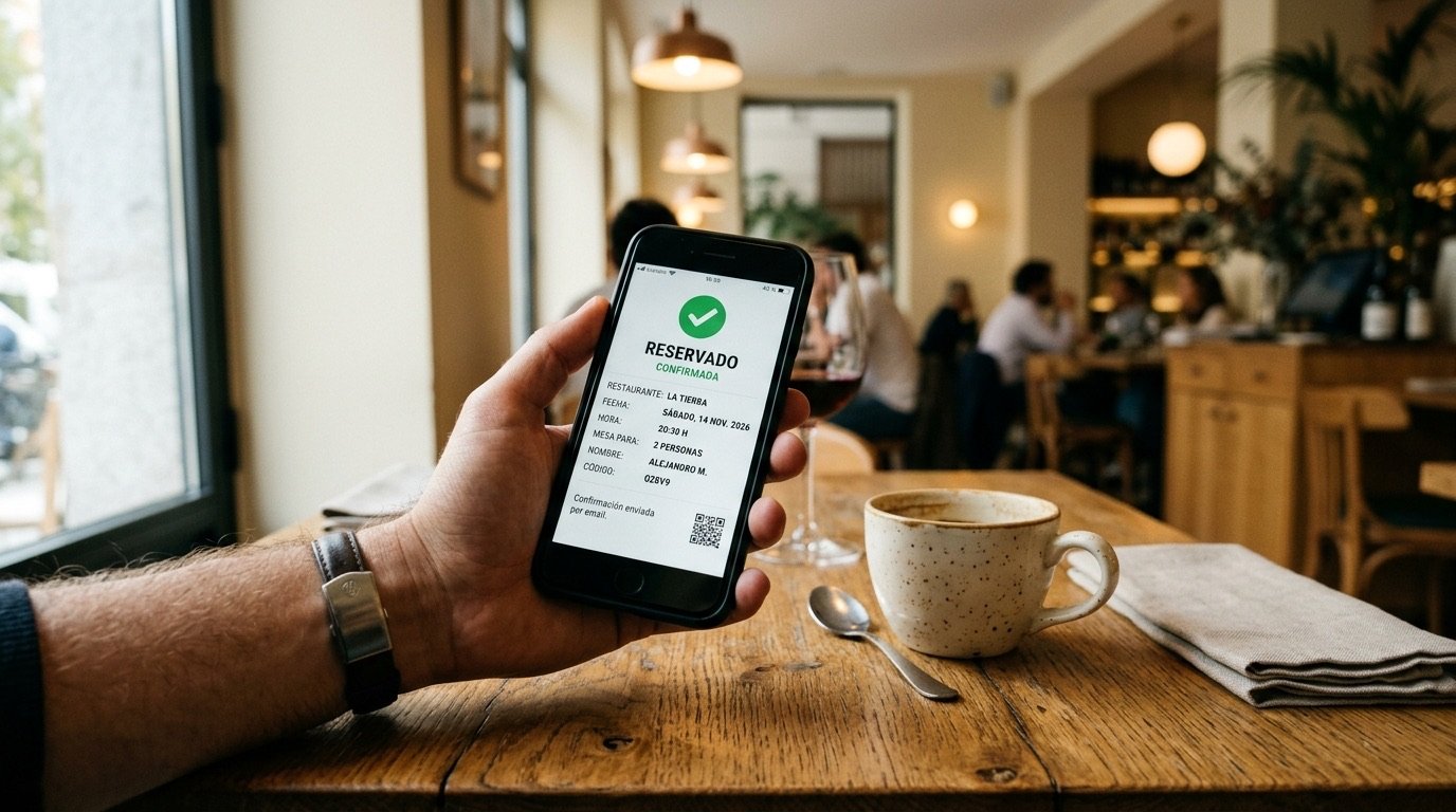 Confirmacion de reserva de restaurante en pantalla del movil del cliente