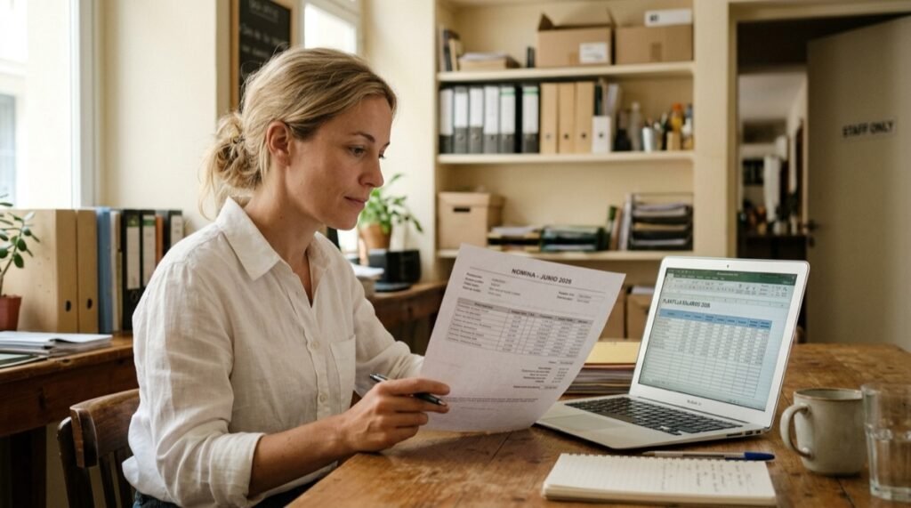 Responsable de recursos humanos revisando tablas salariales del Convenio de Hostelería 2026