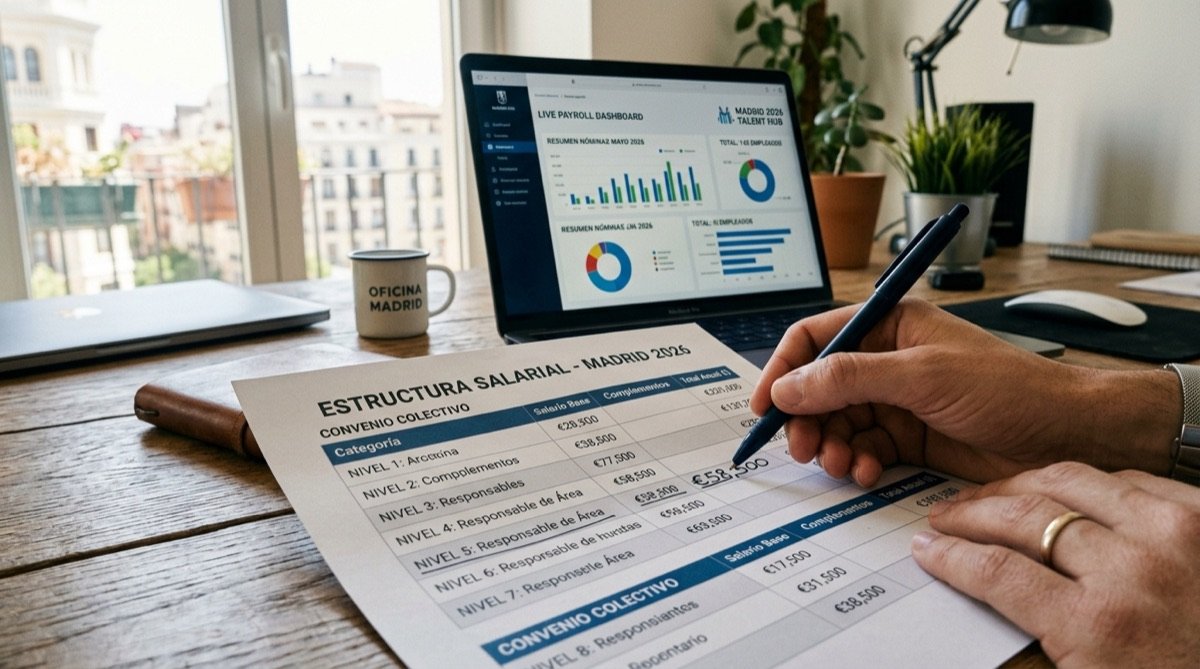 Tabla salarial impresa del Convenio Hostelería con categorías y pluses