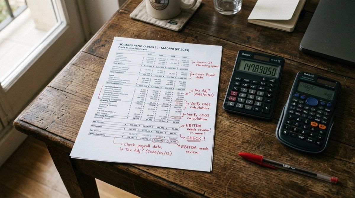 Cuenta de resultados con anotaciones manuscritas sobre el coste de la subida del SMI