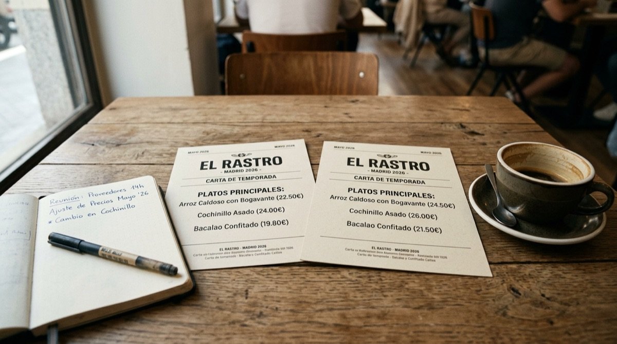 Dos versiones de carta de restaurante para test A/B de precios